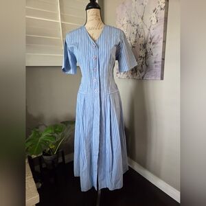 Talbots Light Blue Striped Midi Dress